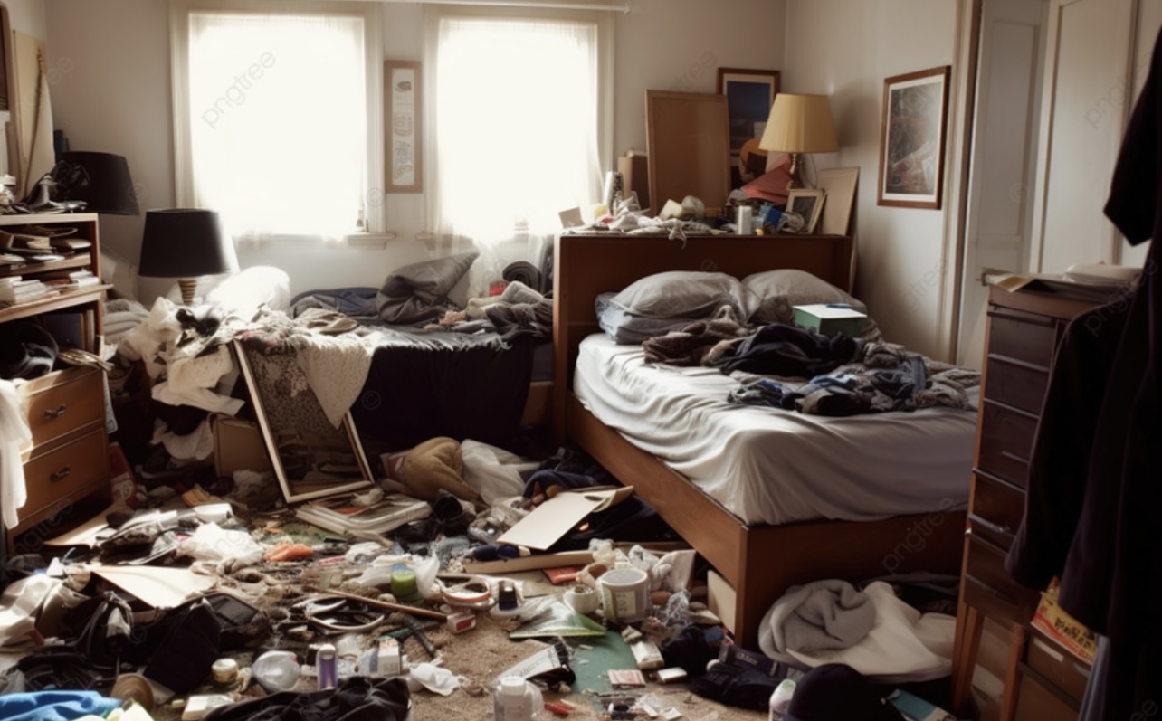 Messie-Wohnung – stark vollgestellter Raum vor der Räumung